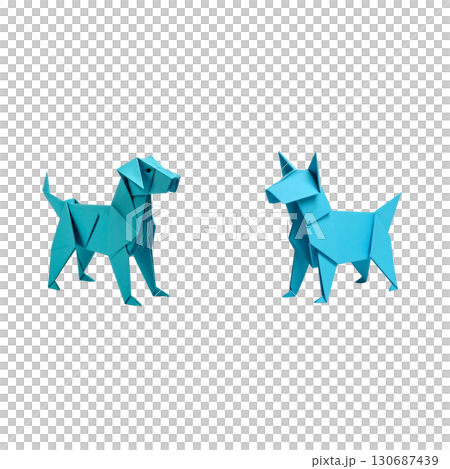 Art illustration of animal silhouette icons on origami paper isolated on white background. 130687439