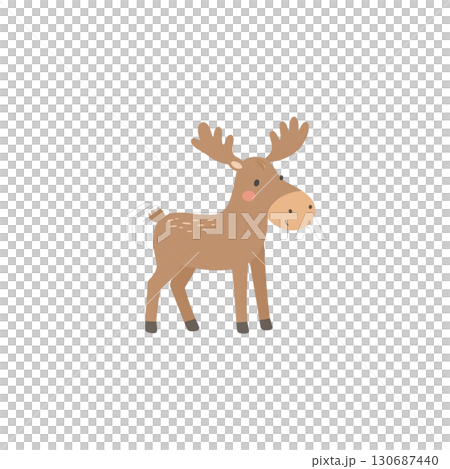 Cute cartoon reindeer with nose and antlers separated on white background. 130687440
