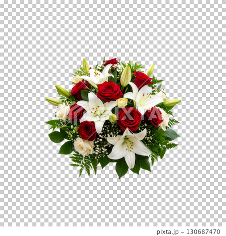 A beautiful bouquet of red roses with holly berries and leaves, perfect for a winter border at Christmas. A beautiful bouquet of red roses with holly berries and leaves, perfect for a winter border at Christmas. 130687470
