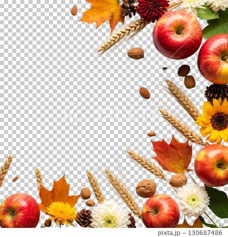 Autumn frame with falling leaves and berries in colorful border design isolated on white background. Autumn frame with falling leaves and berries in colorful border design isolated on white background. 130687486