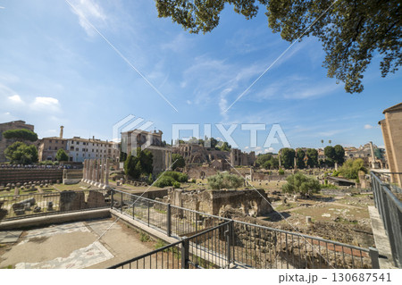 Rome, Italy - August 17, 2019: View of the ancient structures of the Roman Forum 130687541