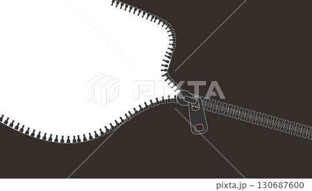 Zipper silhouette, zipper lock or unlock bg. Fastener slide with puller dark. Split cloth pulling zip. Apparel accessories simple drawing. Zipper silhouette, zipper lock or unlock bg. Fastener slide with puller dark. Split cloth pulling zip. Apparel accessories simple drawing. 130687600
