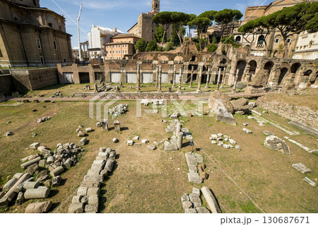 Rome, Italy - August 17, 2019: View of the ancient structures of the Roman Forum Rome, Italy - August 17, 2019: View of the ancient structures of the Roman Forum 130687671