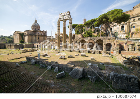 Rome, Italy - August 17, 2019: View of the ancient structures of the Roman Forum 130687674
