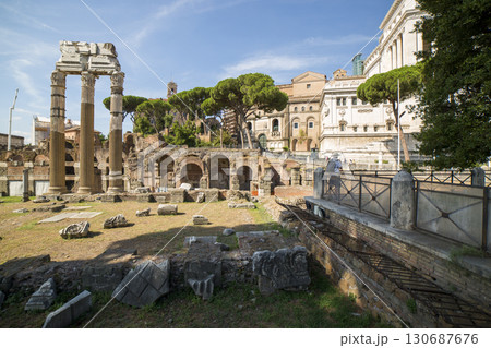 Rome, Italy - August 17, 2019: View of the ancient structures of the Roman Forum Rome, Italy - August 17, 2019: View of the ancient structures of the Roman Forum 130687676