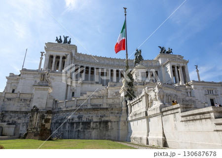 Rome, Italy - August 16, 2019: Vittoriano is a monument in honor of the first king of united Italy, Victor Emmanuel II, on Venice Square in Rome. Rome, Italy - August 16, 2019: Vittoriano is a monument in honor of the first king of united Italy, Victor Emmanuel II, on Venice Square in Rome. 130687678