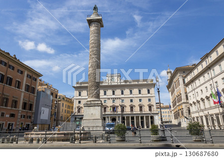 Rome, Italy - August 16, 2019: Column of Marcus Aurelius on Piazza Colonna in the center of Rome Rome, Italy - August 16, 2019: Column of Marcus Aurelius on Piazza Colonna in the center of Rome 130687680