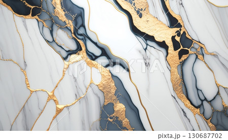 White marble.Abstract background.Golden ink lines.Generative ai. White marble.Abstract background.Golden ink lines.Generative ai. 130687702