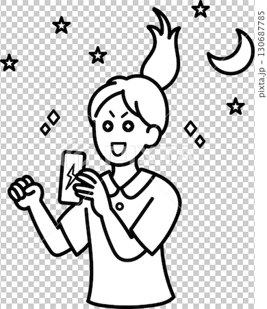 Illustration of a nurse drinking an energy drink to stay awake during the night shift (line drawing only) 130687785