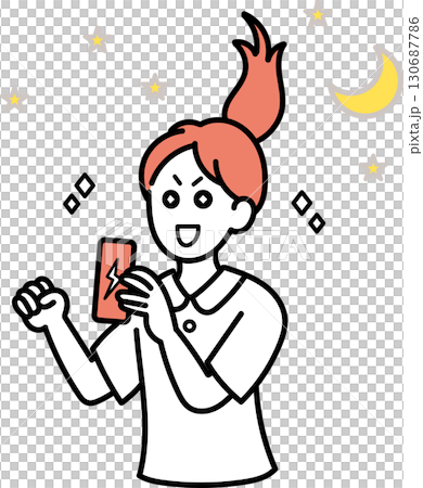 Illustration of a nurse drinking an energy drink to stay awake during the night shift 130687786
