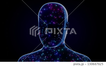 Geometrical man face with stars texture - 3D illustration Geometrical man face with stars texture - 3D illustration 130687825