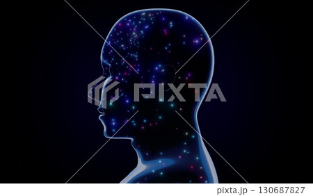 Geometrical man face with stars texture - 3D illustration 130687827