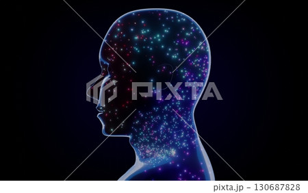 Geometrical man face with stars texture - 3D illustration 130687828