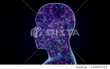 Geometrical man face with stars texture - 3D illustration Geometrical man face with stars texture - 3D illustration 130687829
