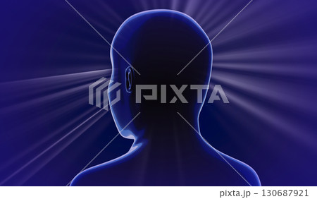 Geometrical man face  and rays of light - 3D illustration 130687921