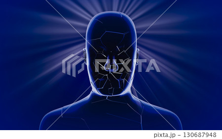 Geometrical man face  and rays of light - 3D illustration 130687948