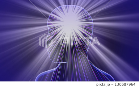 Geometrical man face with abstract lines and rays of light - 3D illustration Geometrical man face with abstract lines and rays of light - 3D illustration 130687964