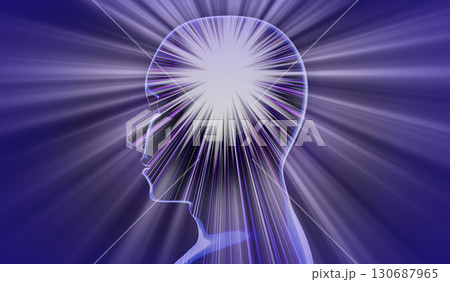Geometrical man face with abstract lines and rays of light - 3D illustration 130687965