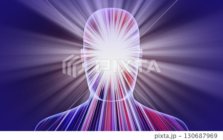 Geometrical man face with abstract lines and rays of light - 3D illustration Geometrical man face with abstract lines and rays of light - 3D illustration 130687969