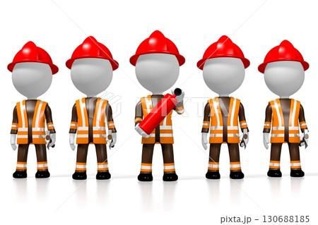 Cartoon fireman team on white background Cartoon fireman team on white background 130688185
