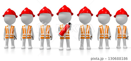 Cartoon fireman team on white background Cartoon fireman team on white background 130688186