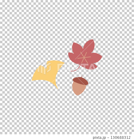 秋の自然の手描きイラスト【いちょうもみじどんぐり】 130688312