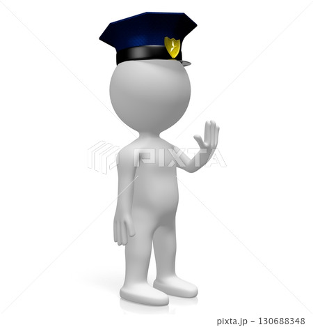 Cartoon character policeman with a cap - 3D illustration Cartoon character policeman with a cap - 3D illustration 130688348