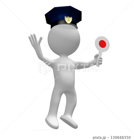Cartoon character policeman with a cap and top sign - 3D illustration Cartoon character policeman with a cap and top sign - 3D illustration 130688350