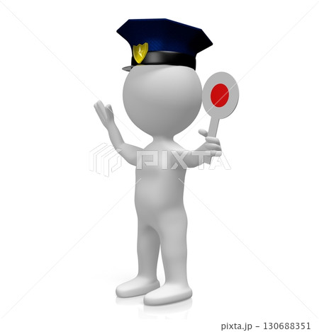 Cartoon character policeman with a cap and top sign - 3D illustration Cartoon character policeman with a cap and top sign - 3D illustration 130688351