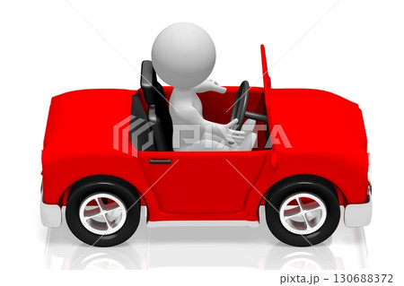 Cartoon character drives in red car - 3D illustration Cartoon character drives in red car - 3D illustration 130688372