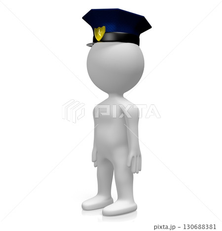 Cartoon character policeman with a cap - 3D illustration Cartoon character policeman with a cap - 3D illustration 130688381