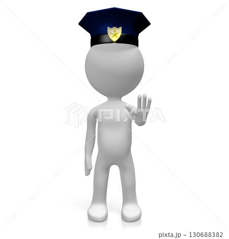 Cartoon character policeman with a cap - 3D illustration 130688382