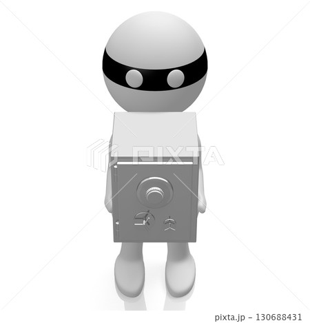 Burglar cartoon character carries a vault - 3D illustration 130688431
