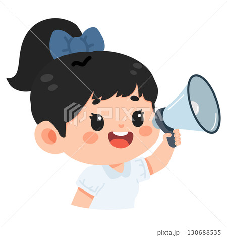 Cartoon Girl Announcing with Megaphone Illustration Cartoon Girl Announcing with Megaphone Illustration 130688535