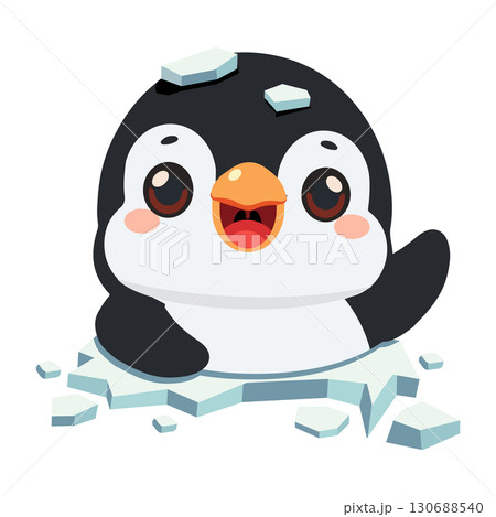 Illustration of Cartoon Penguin on Ice Illustration of Cartoon Penguin on Ice 130688540