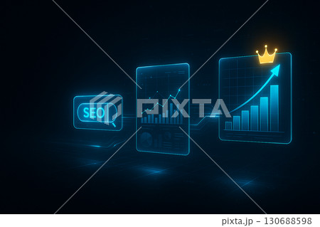 未来的なホログラムUIパネルで表現したSEOプロセスのコンセプト 130688598