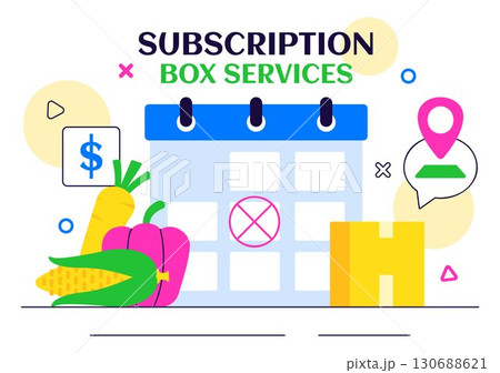 Subscription Box Services Vector Illustration featuring Product Delivery to Customers at Regular Costs as Part of a Marketing Strategy in a Background Subscription Box Services Vector Illustration featuring Product Delivery to Customers at Regular Costs as Part of a Marketing Strategy in a Background 130688621