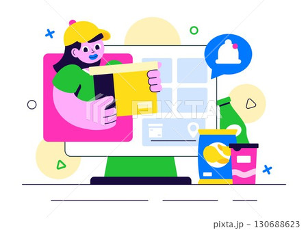 Subscription Box Services Vector Illustration featuring Product Delivery to Customers at Regular Costs as Part of a Marketing Strategy in a Background 130688623