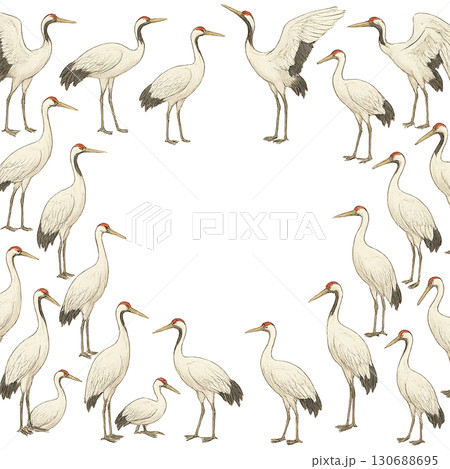 Cranes forming circular frame on transparent background, mid autumn festival 130688695