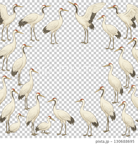 Cranes forming circular frame on transparent background, mid autumn festival 130688695