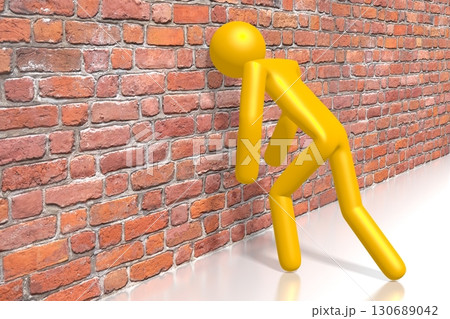Cartoon character banging head against the wall - disappointment concept - 3D illustration 130689042