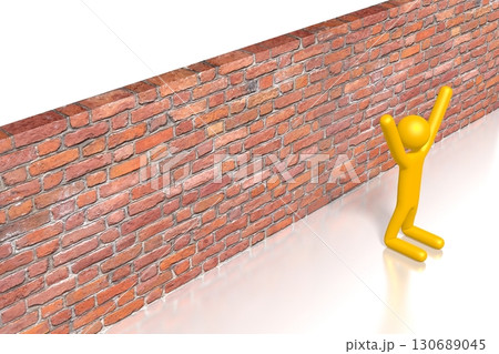 Cartoon character on his knee in front of the wall - hope concept - 3D illustration 130689045