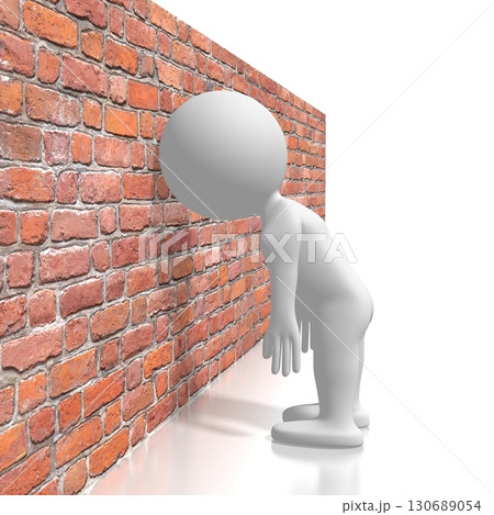 Cartoon character banging head against the wall - frustration concept - 3D illustration 130689054