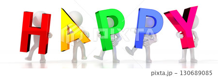 Happy - colorful letters - 3D illustration 130689085