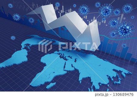 Coronavirus epidemic outbreak, financial crisis - 3D illustration 130689476