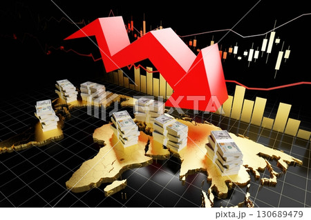 Financial crisis chart - 3D illustration 130689479