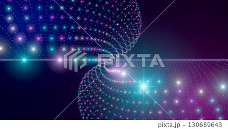 3d rendering. Fantastic background of bright glowing particles in deep space. Particle waves on black background 130689643