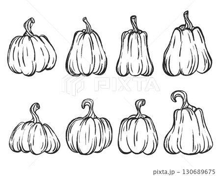 Set of pumpkins grunge texture sketch 130689675