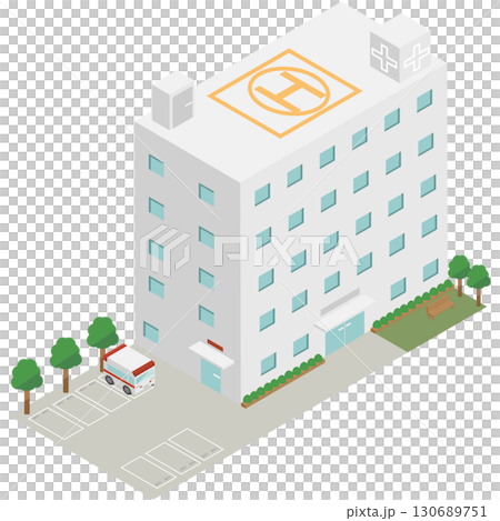 Isometric image of a large hospital building 130689751