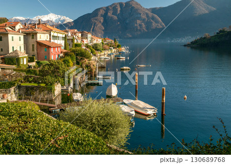 Colonna town on lake Como shore and  island Comacinoo 130689768